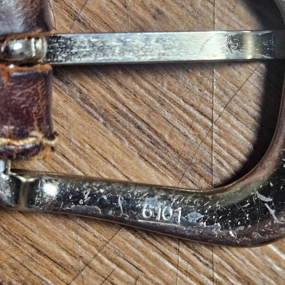 Eurometal Italy Leather Western Belt Silver Tone Buckle 40 Stamped Logo 6101